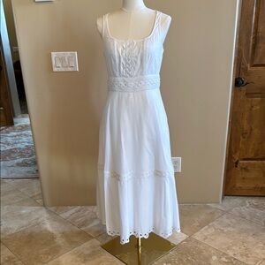 J. Crew White Midi Dress with Lace Details